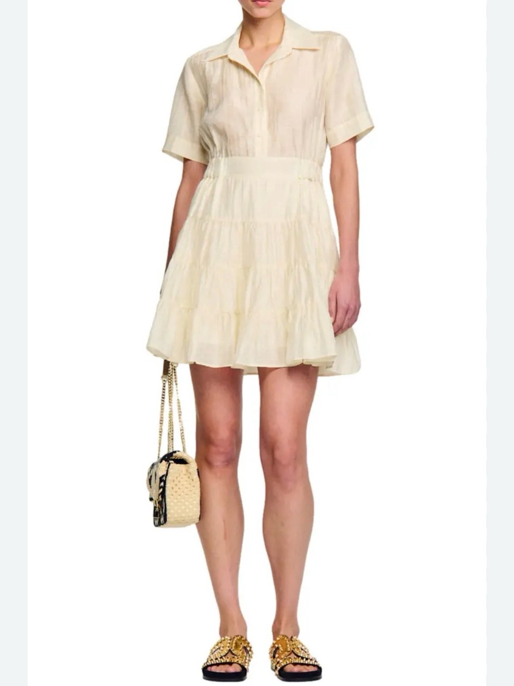 Sandro Tanzinite Tiered Short-Sleeve Shirt  Dress